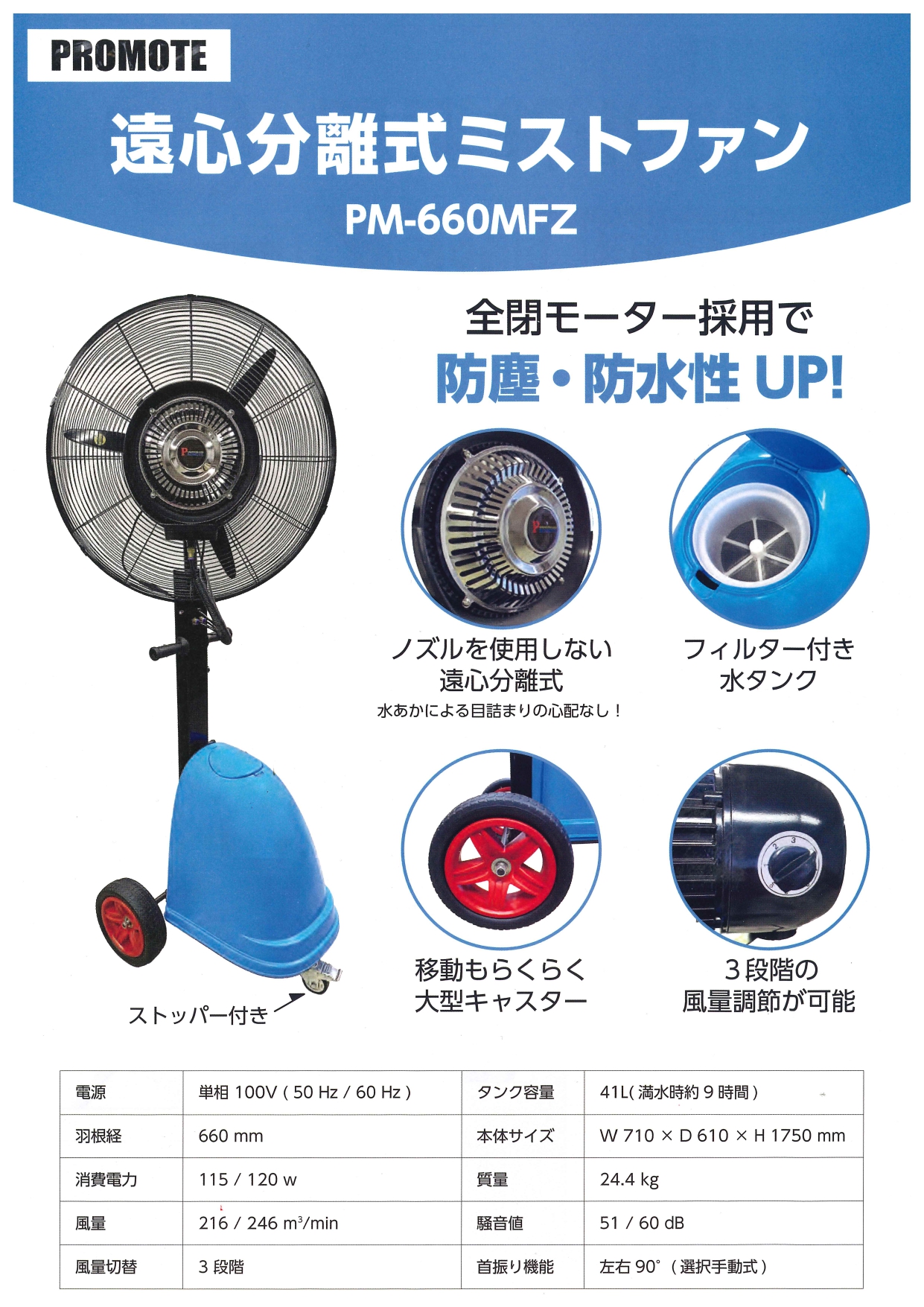 紺×赤 (直送品)プロモート 遠心分離式ミストファン PM-660MFZ